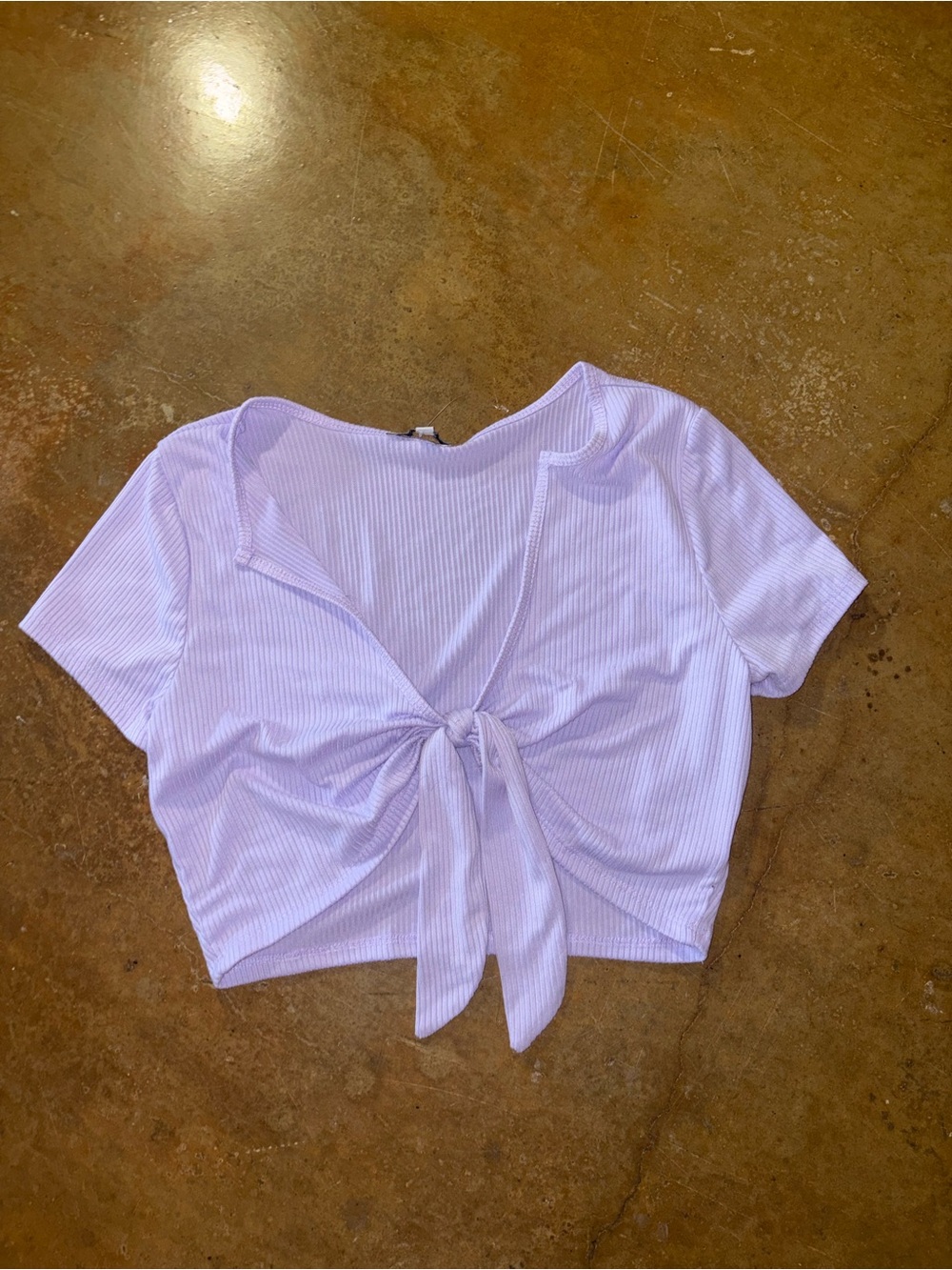 Tie-Front Ribbed Crop Top in Lavender